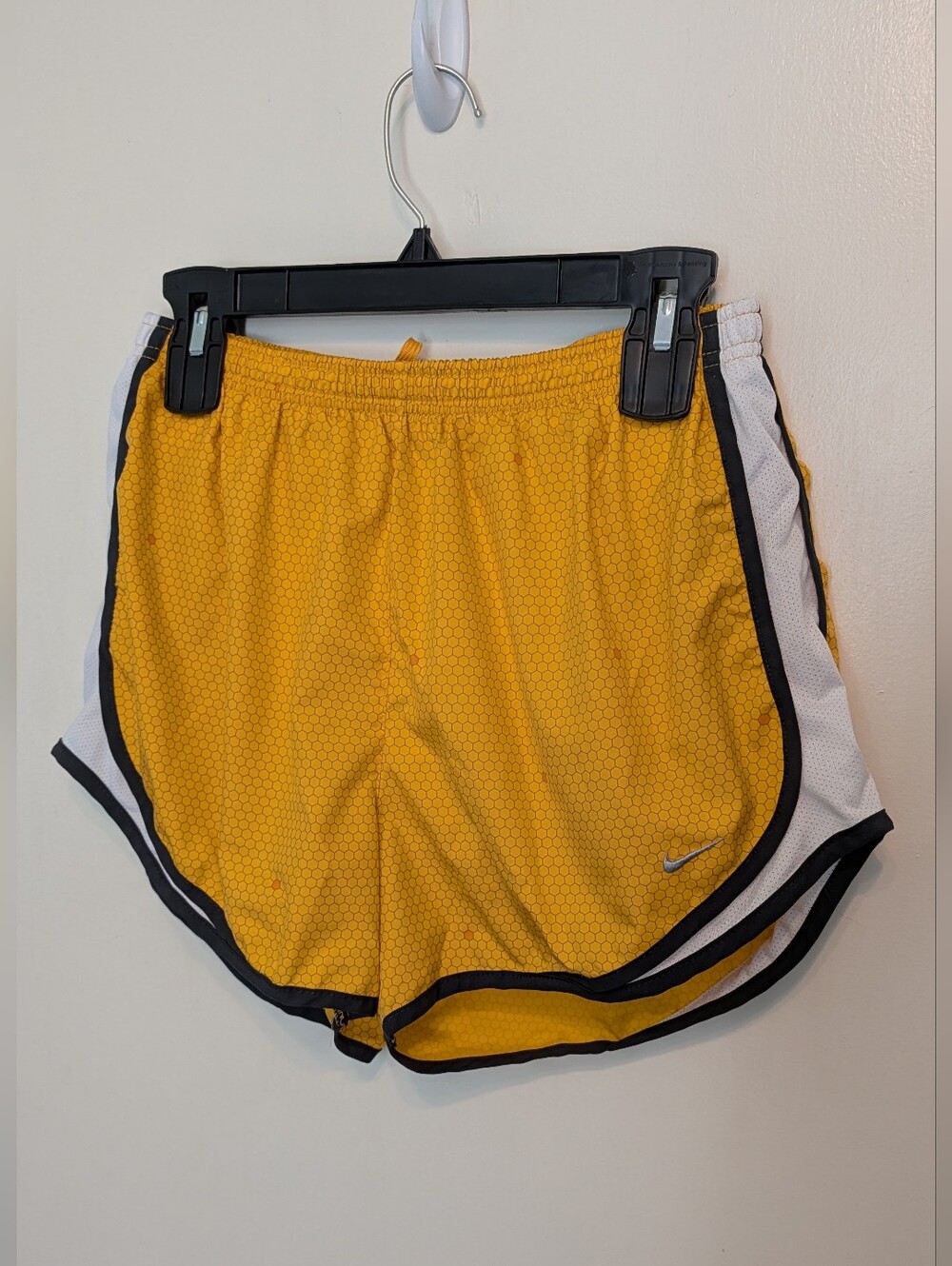 Nike Women’s Yellow Mesh Athletic Running Shorts with White Panels